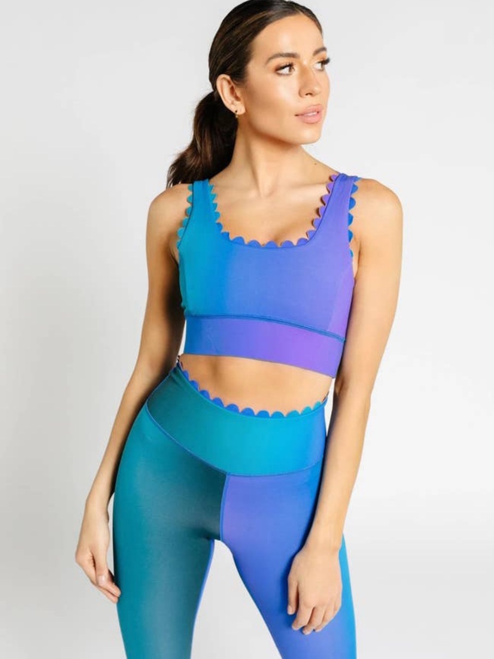 IVL COLLECTIVE Ombré Scallop Workout Top Sports Bra Anthropologie UPF 50